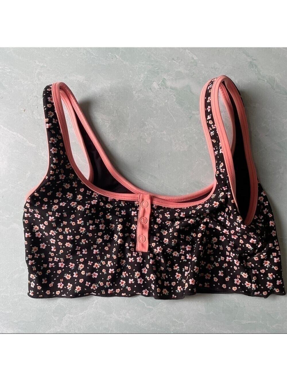 Aeropostale floral bikini swim top with a henley button detail sz XS